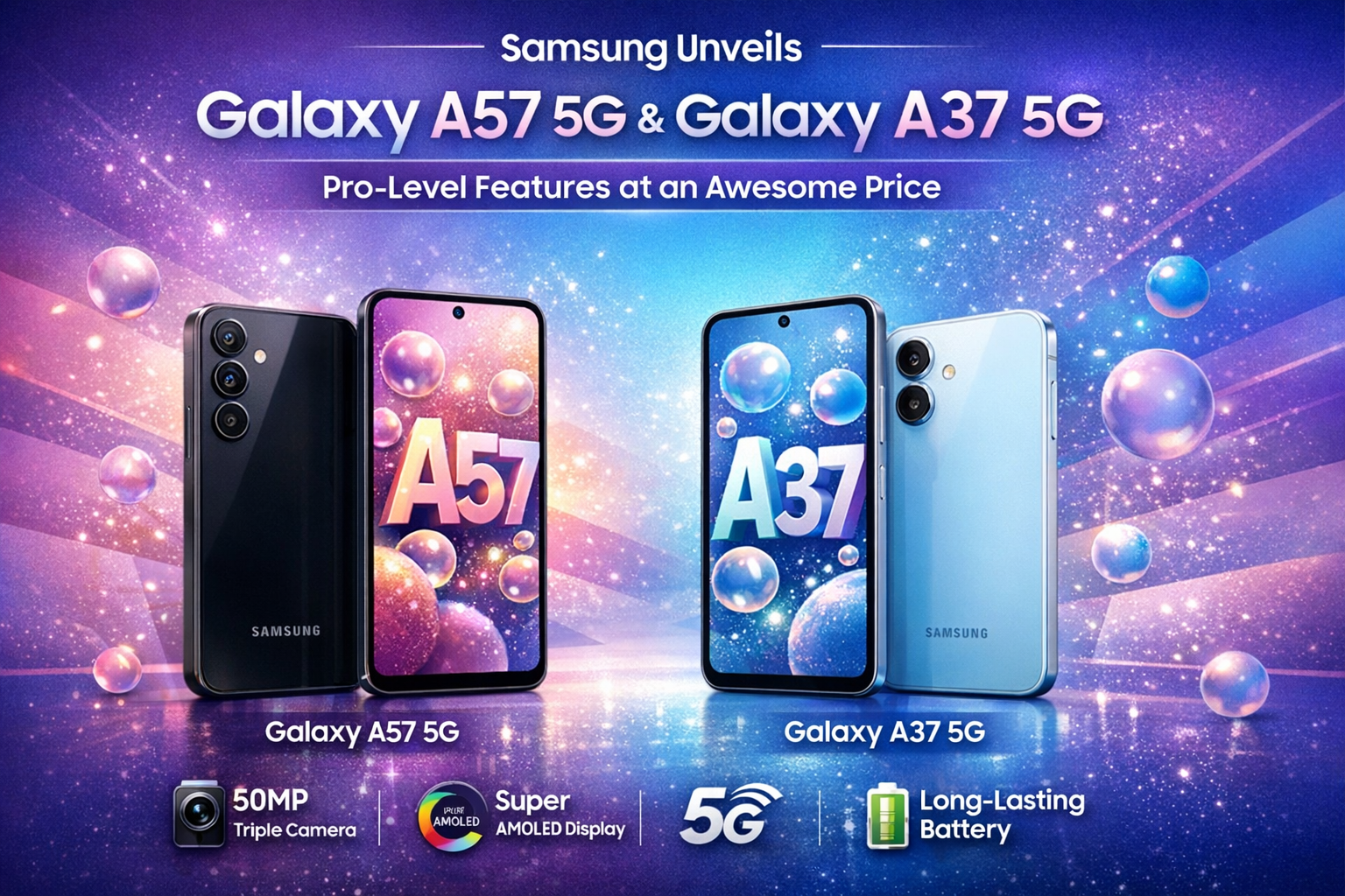 Samsung Galaxy A57 5G and Galaxy A37 5G Launched in India: Slimmest Design, 6-Year Updates & Pro AI Features Starting at ₹41,999!